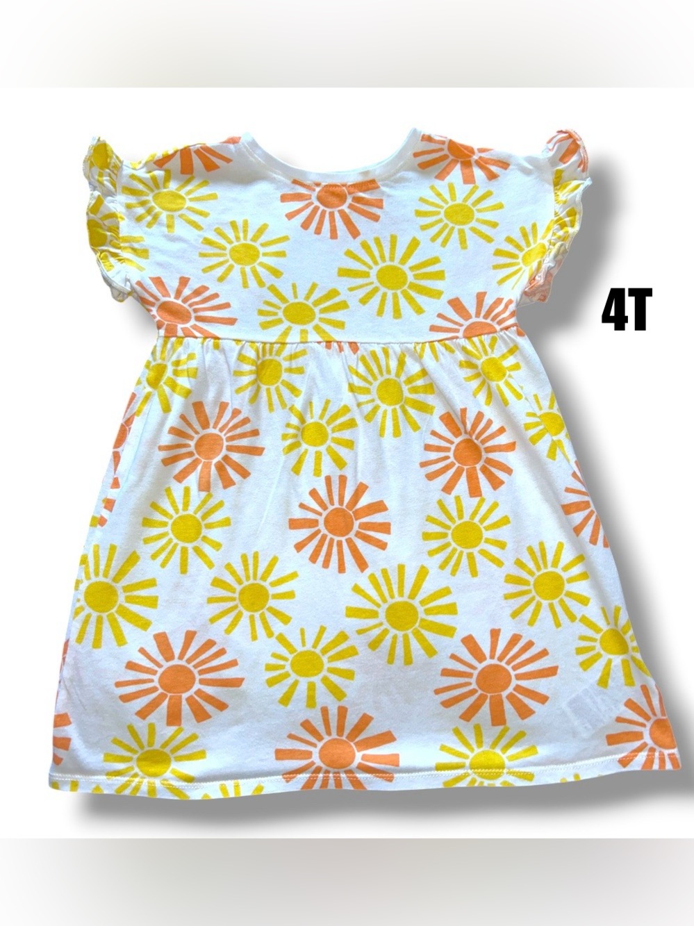 Girls' White Sunburst Print Dress in Yellow & Orange size 3T